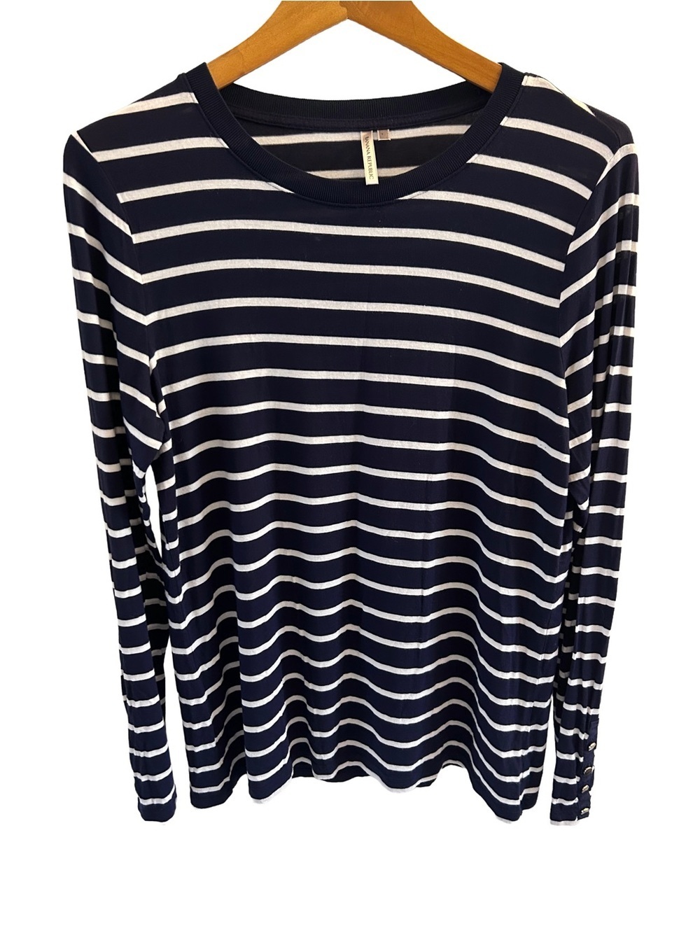 Banana Republic Classic Navy and White Striped Long Sleeve Tee Size L